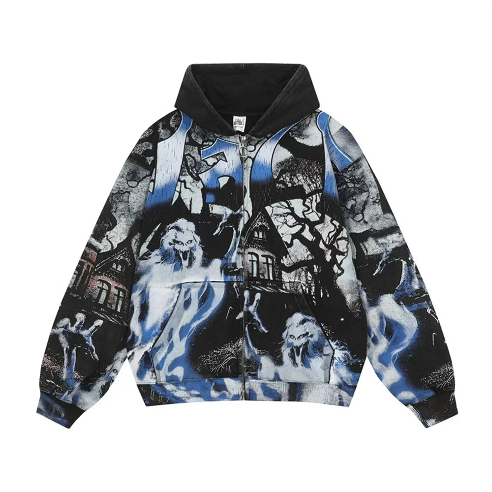 Vale Forever Haunted Dreams All-Over Print Zip Hoodie — Black / Blue