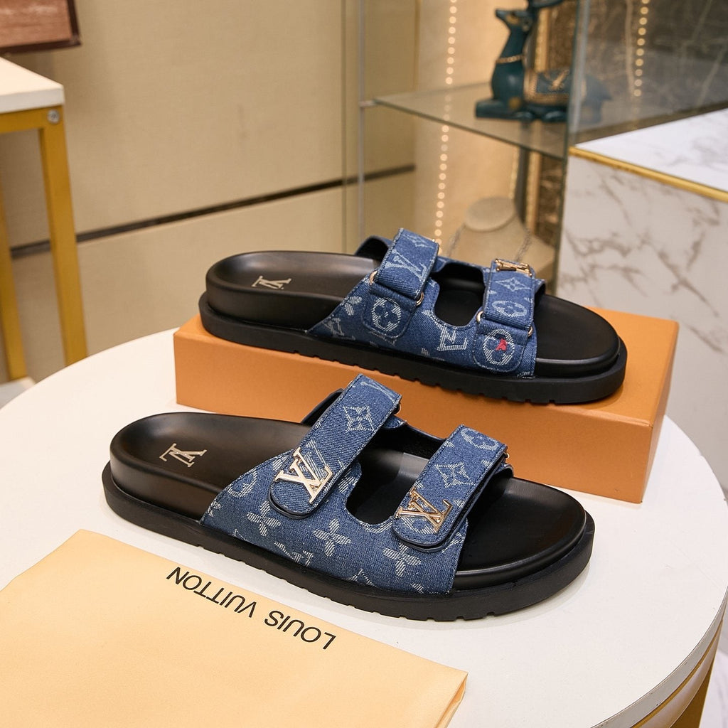 Louis Vuitton Blue Monogram Slide Sandals