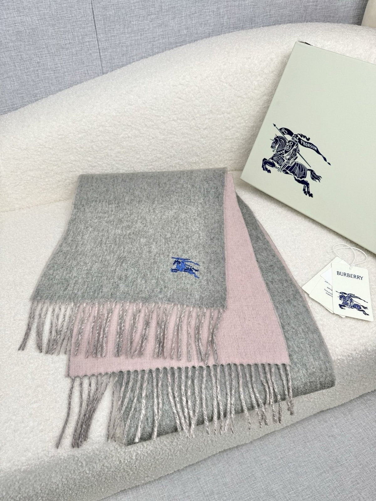 Burberry Embroidered Reversible Fringed Scarf