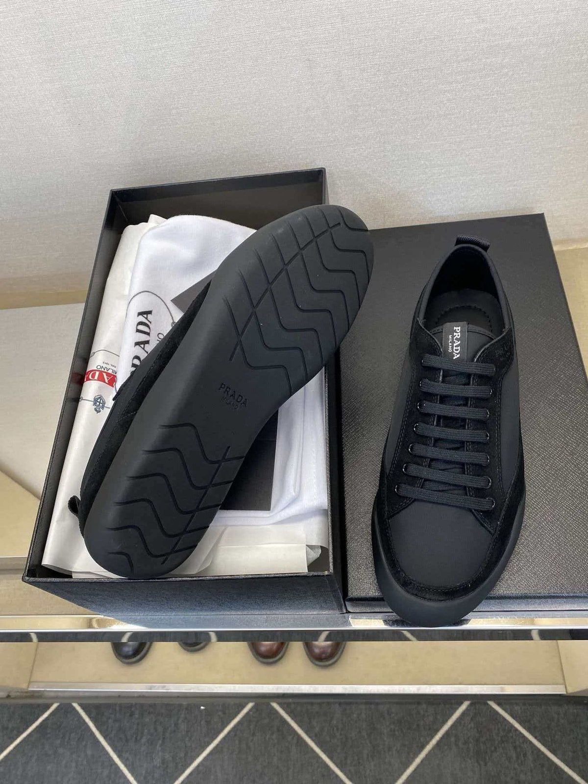 Prada Low-Top Leather Sneakers