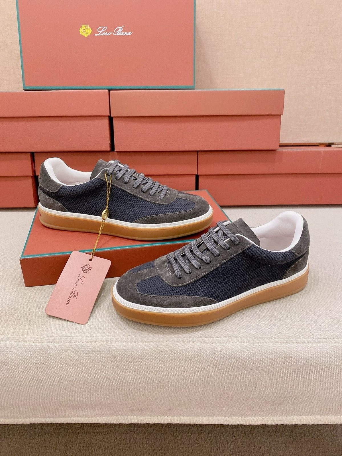 Loro Piana Textured Low-Top Lace-Up Sneakers